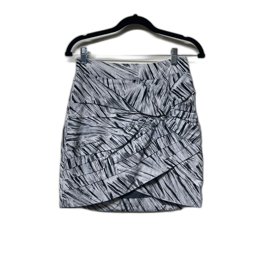 LEIFSDOTTIR Silk Blend Ruffled Mini Skirt, White/Black/Gray, Sz 2